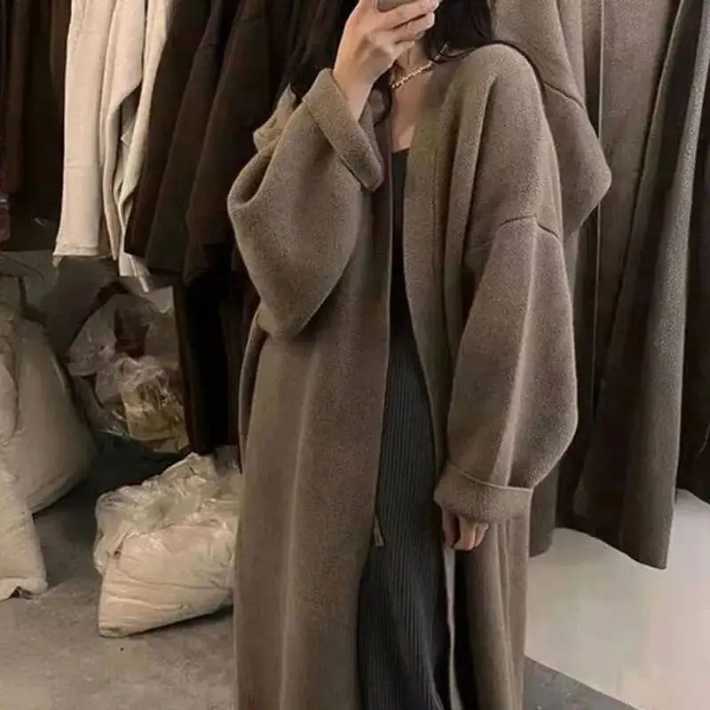 

Spring Autumn Cardigan Jacket Women Loose Soft Mid Long Sleeve Solid Knitted Sweater Coat Female Casual Ladies Tops