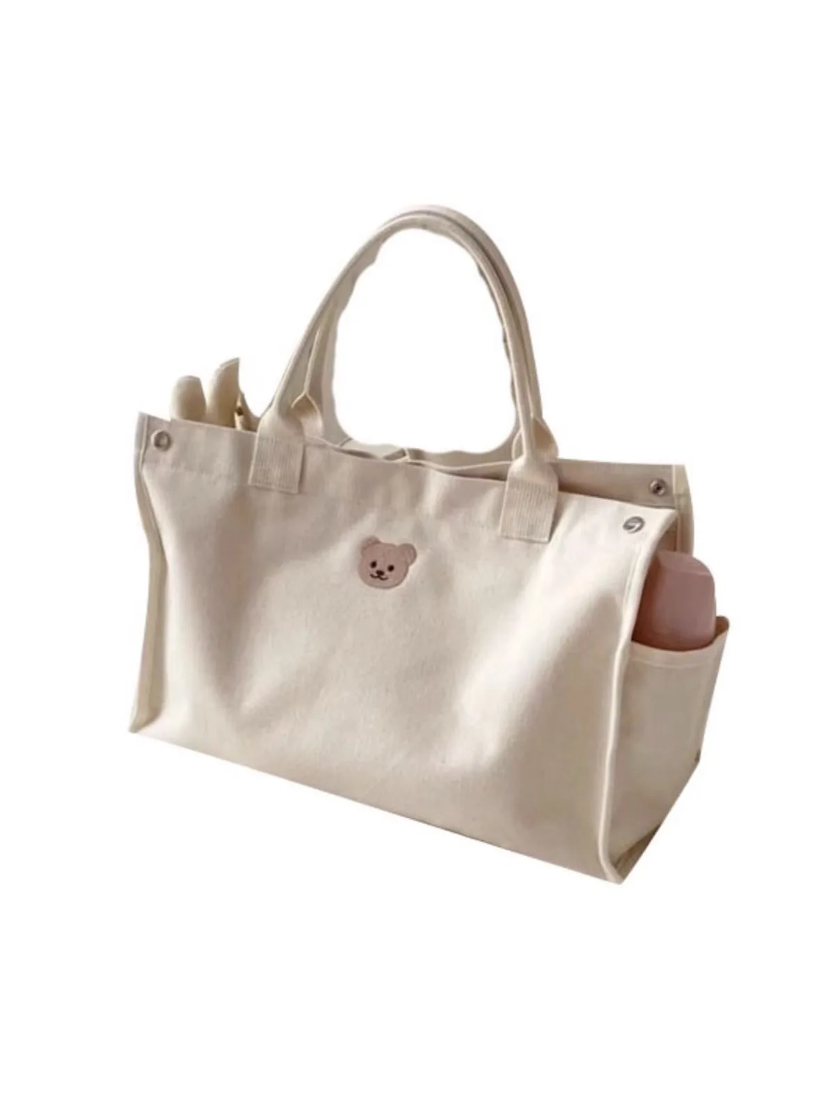 Bag Canvas Large Capacity Mommy Bag Embroidered Teddy Bear Casual Versatile Mommy Bag Lightweight Handheld for Going Out