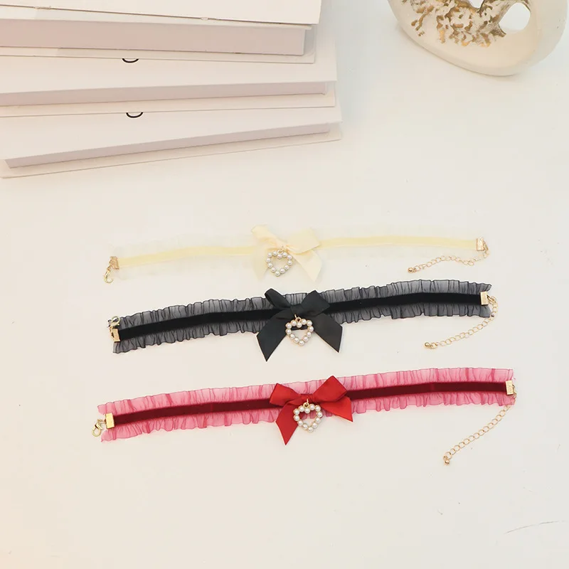 Dress Up with Internet Celebrity Pure Cute Lolita Bow Love Collar Necklace Clavicle Chain Women's Party