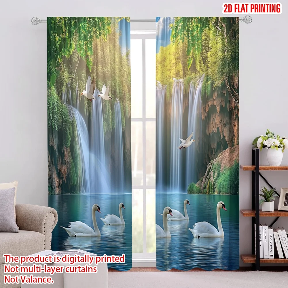 

2Pcs 2D Flat PrintingBlackout Curtains Autumn Nature Scenery Theme Fall Forest Tree River Landscape Privacy Drapes Decor For