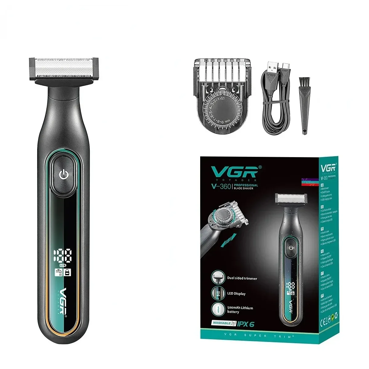 VGR Razor Professional Shaver Portable Body Hair Trimmer IPX6 Waterproof Beard Trimmer Rechargeable Shaver Electric Men V-360 image 6