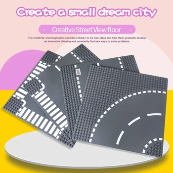 아동용 빌딩 블록 세트, 도시 전망, 교통 도로 피규어, 벽돌 도트, 플라스틱 베이스 플레이트, 32*32
