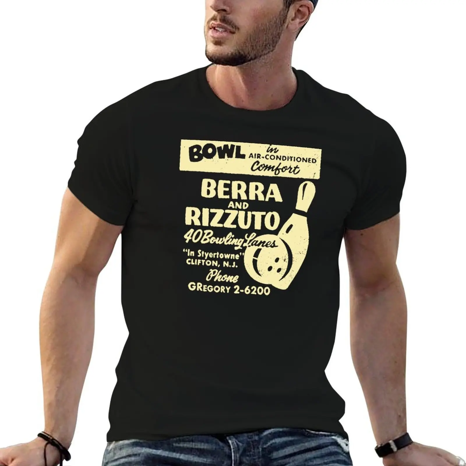 

BERRA AND RIZZUTO BOWLING LANES T-Shirt man t shirts for men casual mens graphic t shirts t shirt man designer T-Shirt