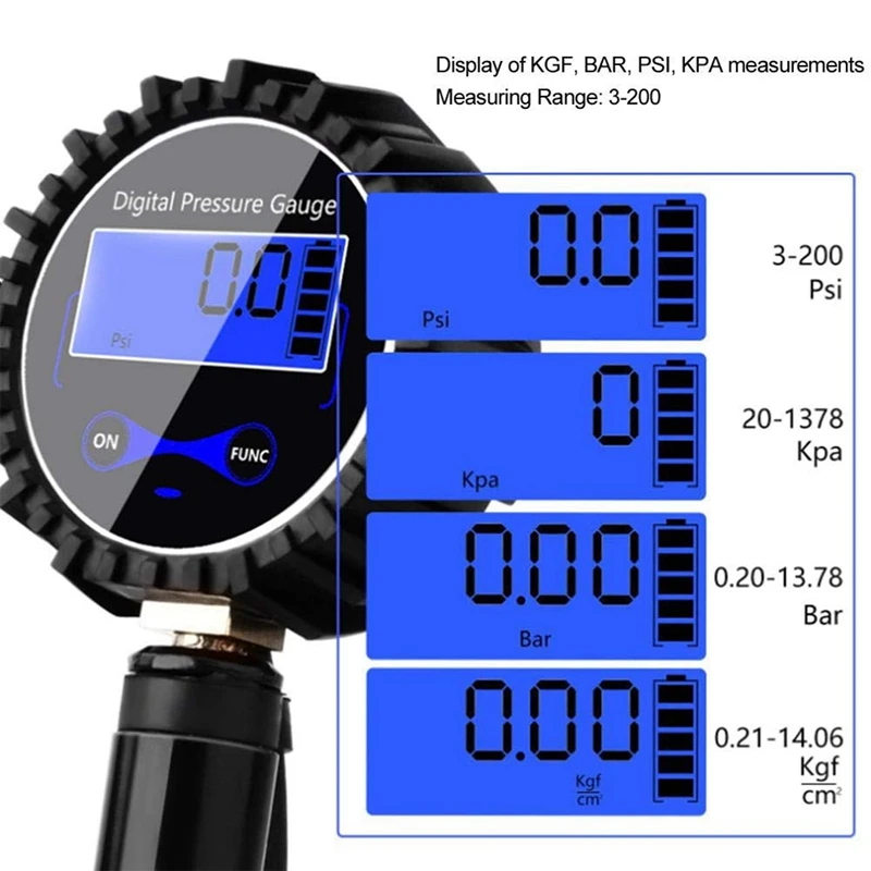 Digital Tire Inflator With Pressure Gauge,200PSI American Air Chuck Heavy Duty Air Compressor Accessories 0.1 Resolution