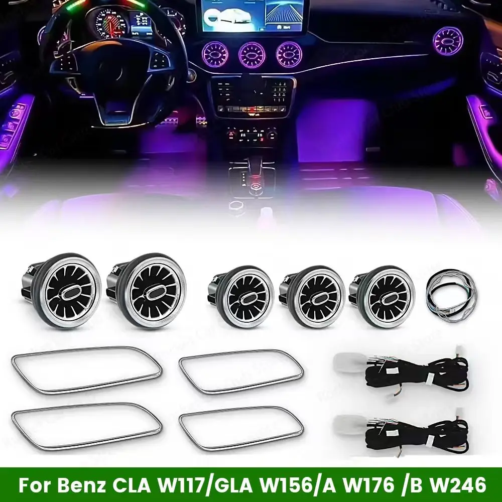

Для Mercedes-Benz W176 X156 W117 W246 GLA CLA A Class Воздушные отверстия Турбина Сопло Лампа Аксессуар 12/256 цветов Окружающее освещение Светодиодные
