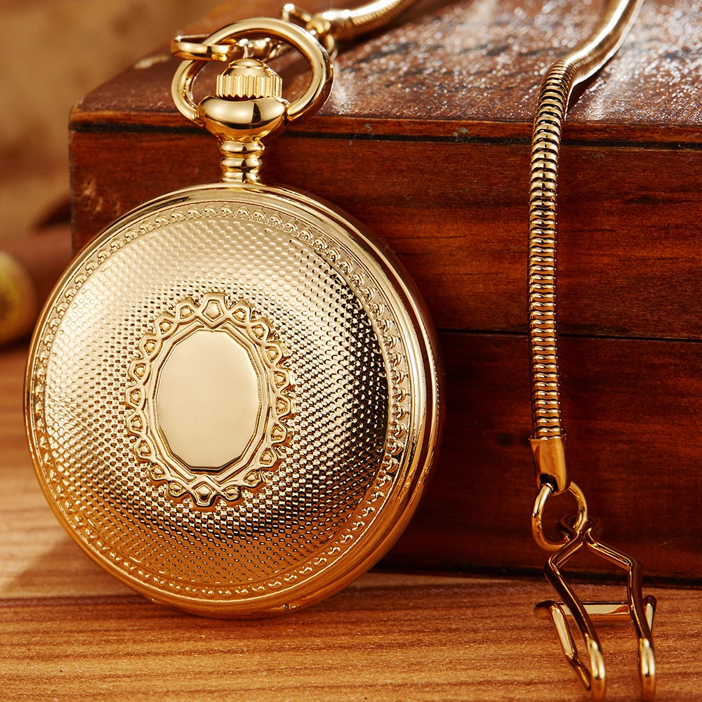 

Luxury Golden Pocket Watch With Chain Hollow Mechanical Case Blue Skeleton Roman Number Dial Design Steampunk Gift To Men Women