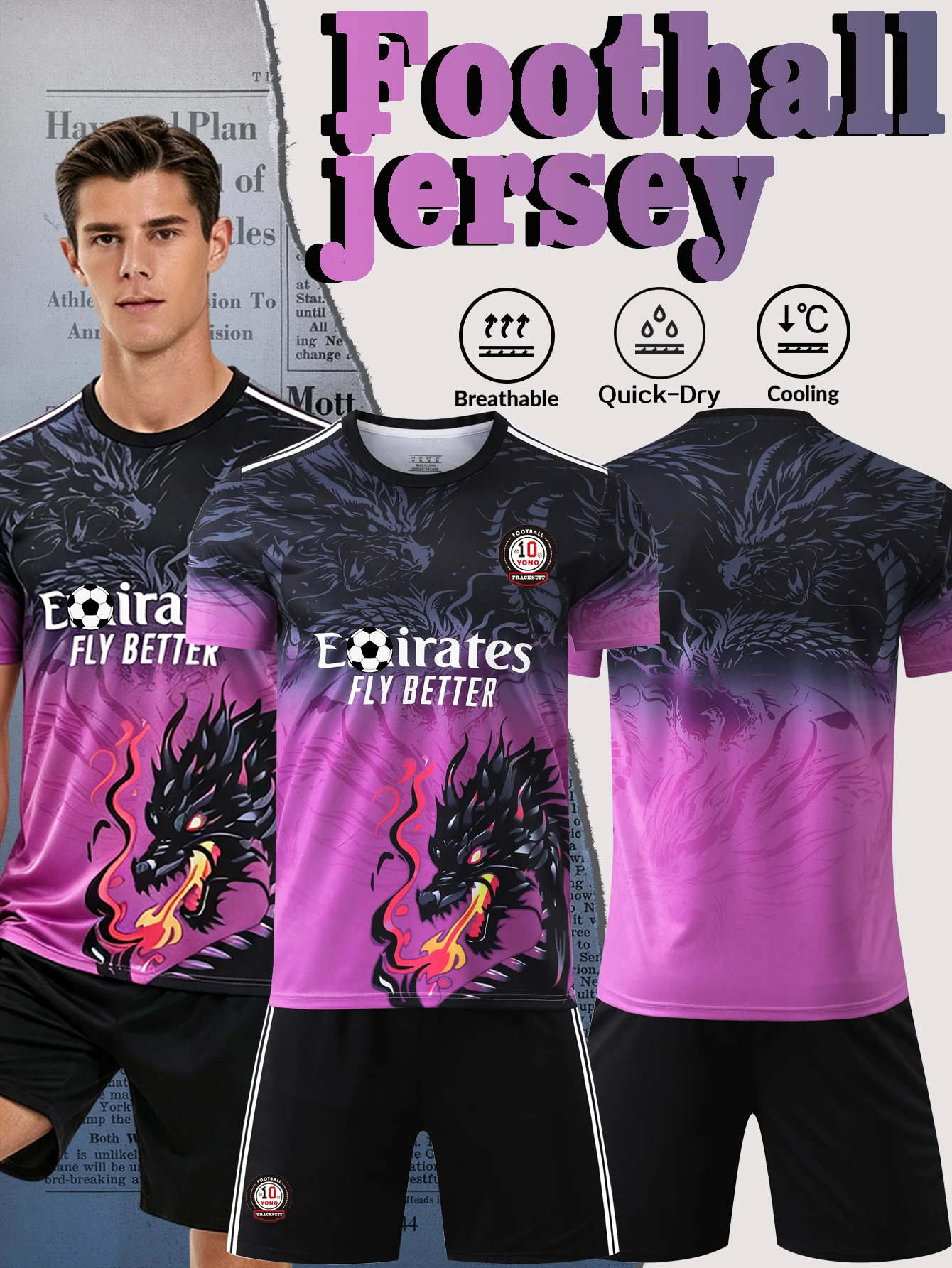 High-quality breathable T-shirt and shorts football set