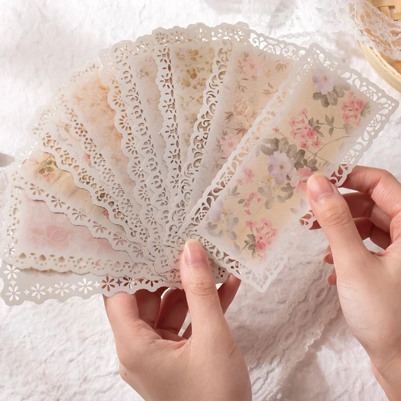 10 pcs whispering hollow flower mats art fashion pastin daily handbook handwritten message paper 6 kinds
