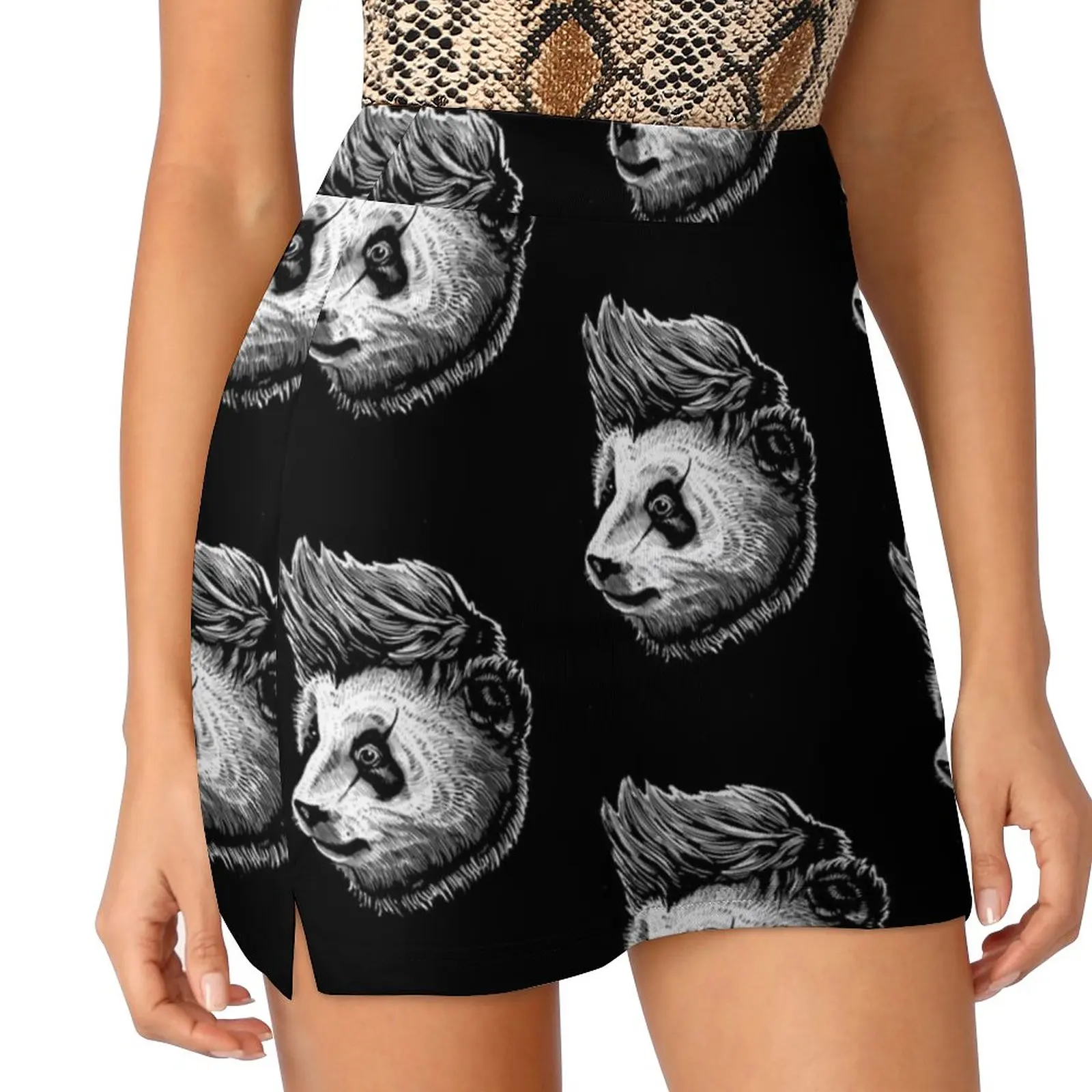 Funky Panda-Animal Theme Design Suitable For Men And Women Women's skirt With Pocket Vintage Skirt Printing A Line Skirts