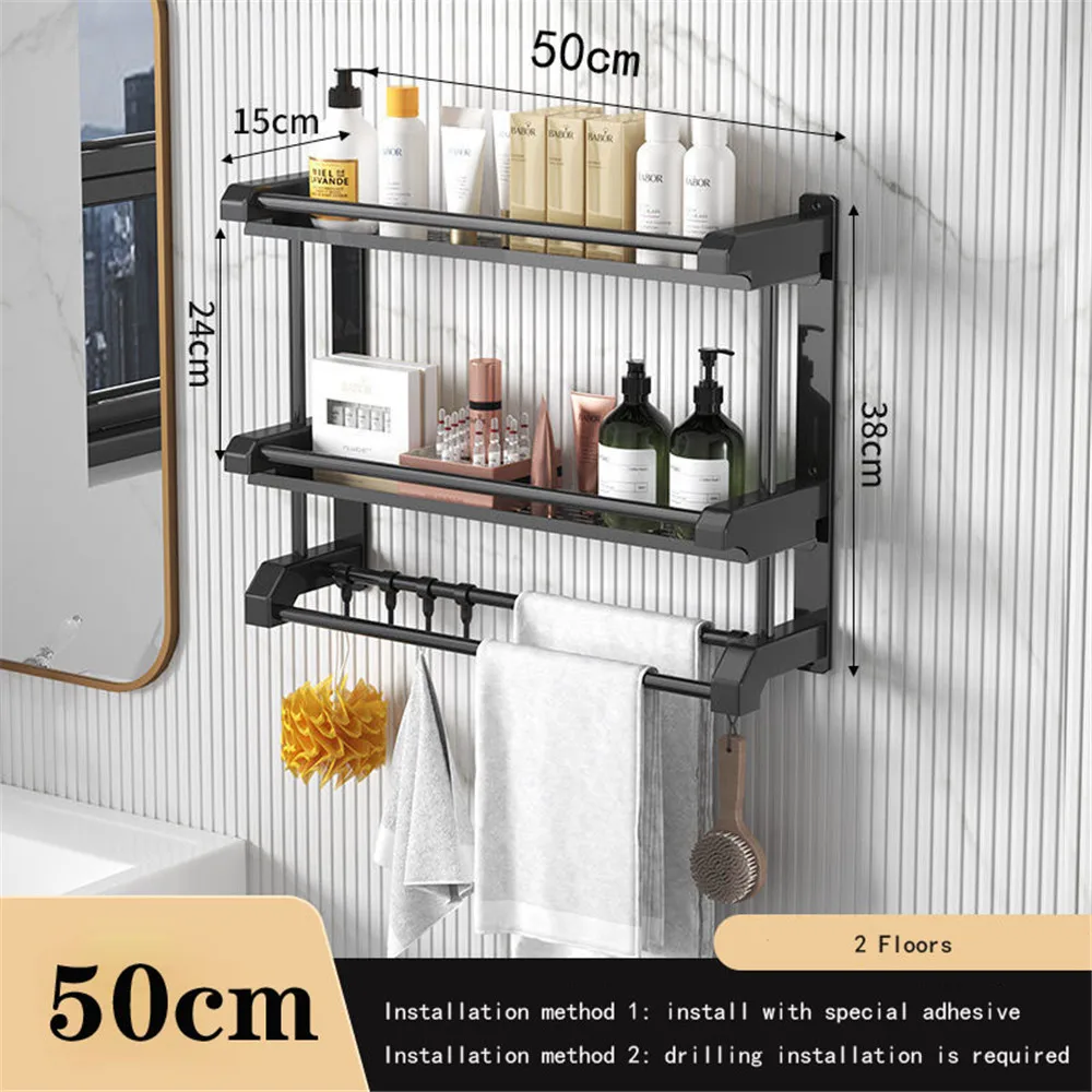 Bathroom Shelf 40/50 cm Kitchen Wall Shelf Shower Holder Storage Rack Towel Bar Robe Bathroom Accessorie