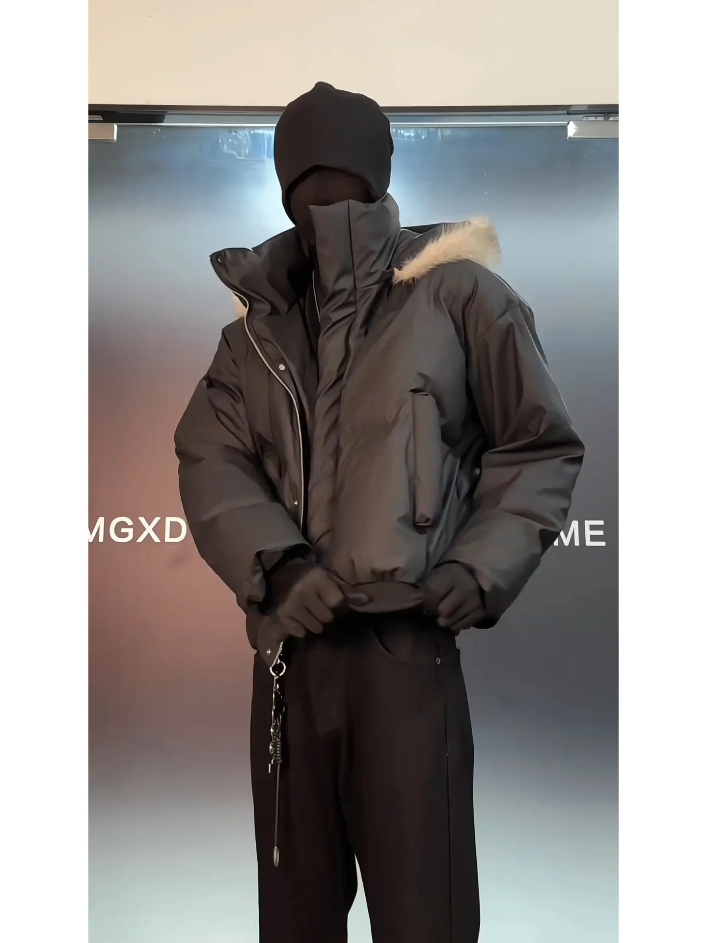 

Cleanfit Thiened Warm Cotton Jaet Men's Bla ort Detachable Fur Collar PU Leather Surface Autumn Winter Coat for Youth