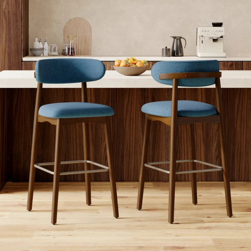 

Modern style stable metal bar high stool, rubber wooden legs, ergonomic backrest