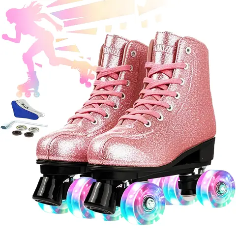 Dubbelradiga rullskridskor för nybörjare, kvinnor, män, utomhusåkning, blinkande fyrhjulingssneakers, 4 hjul, skateskor, storlek 32, 33, 34, 35, 36-45 8 best sales herr rullskor - №7