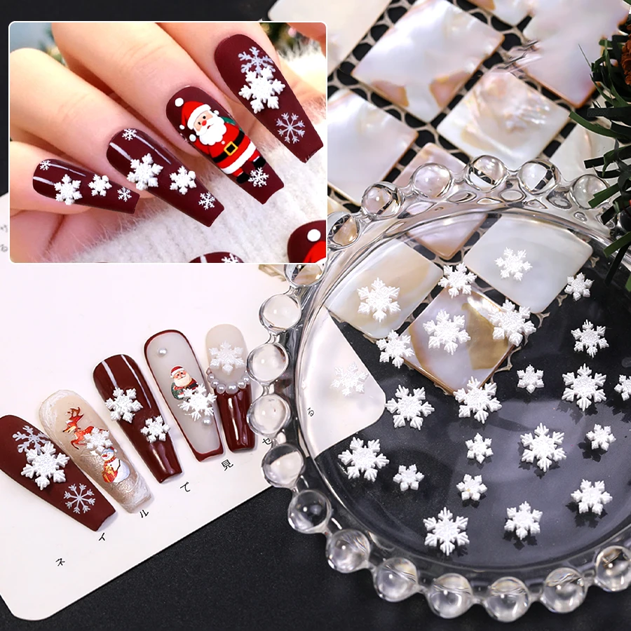 30Pcs 3 Sizes White Snowflake Nail Charms Mini Resin Winter Christmas Nail Art Decorations DIY Manicure Accessories