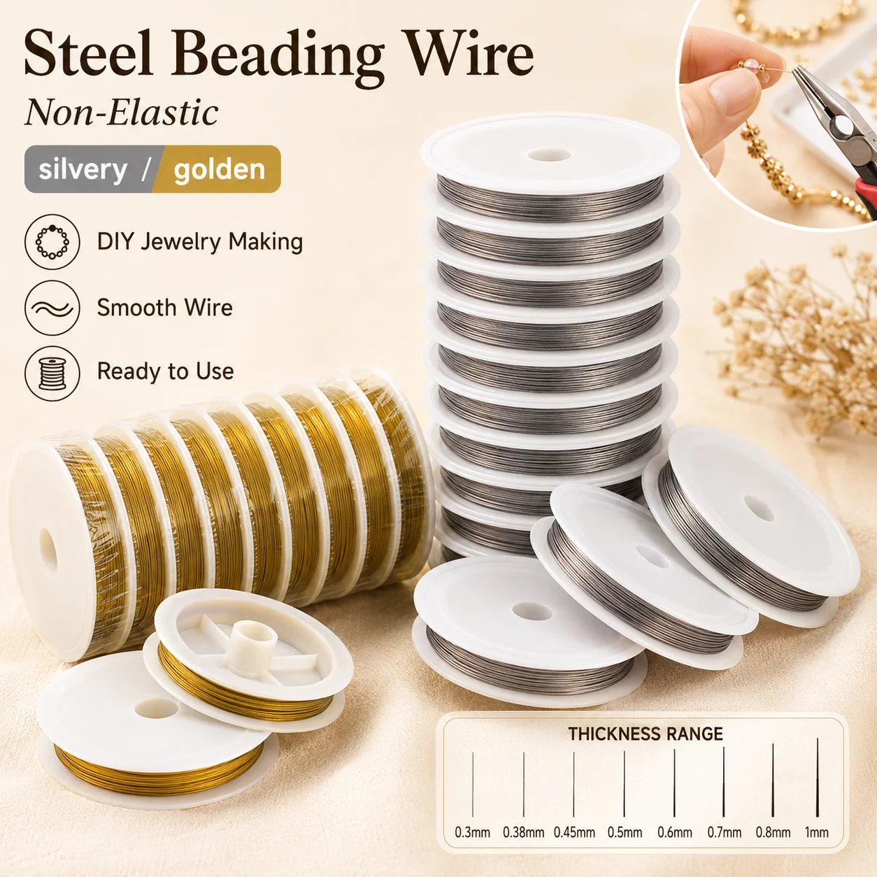 0.35–0.8 mm Stainless Steel Wi - Jewelry Making Gold Wire ulasan dan harga