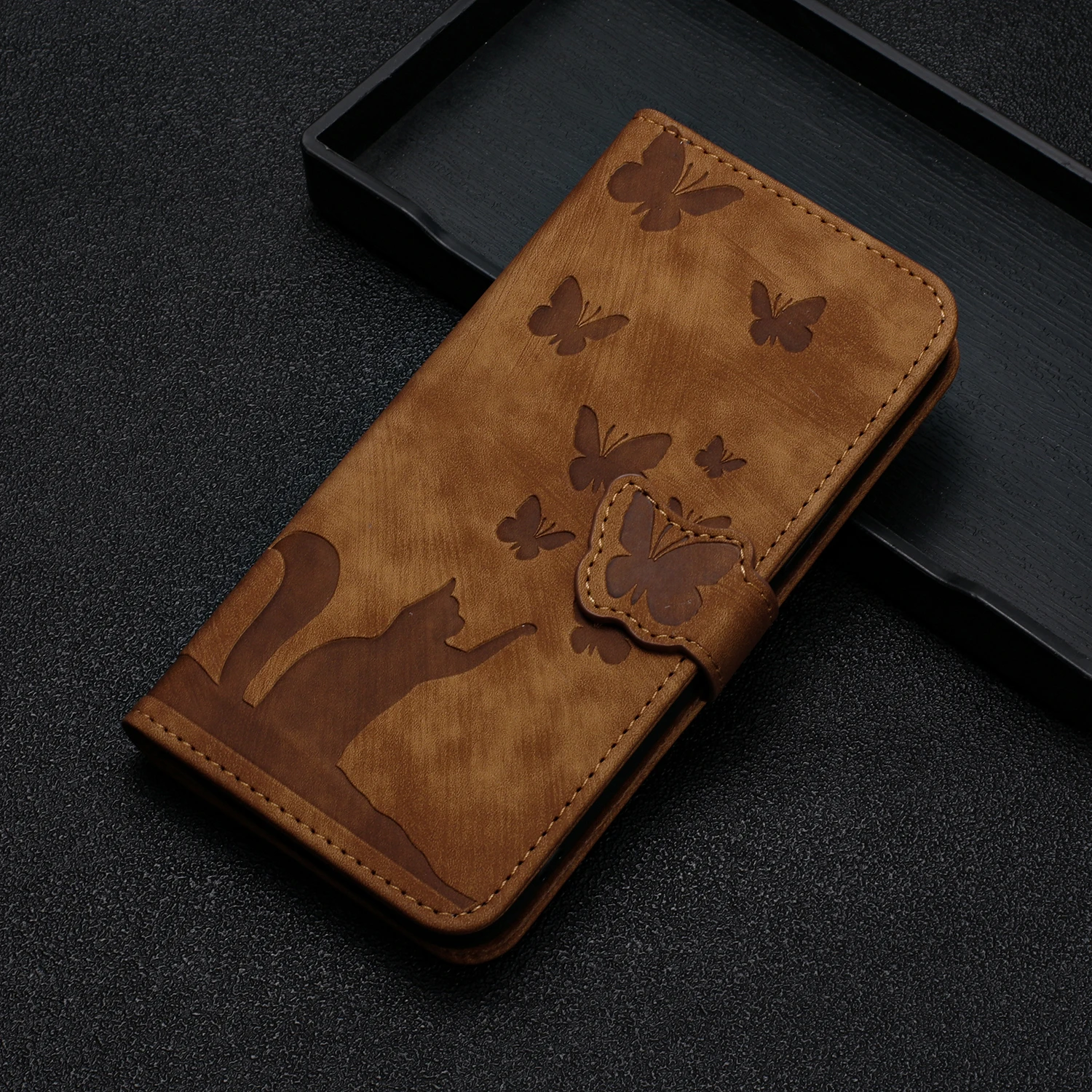 Butterfly Cat Magnetic Cards Solt Wallet Flip Case For iPhone 17 Pro Max 16 Plus 15 14 13 Leather Wallet Stand Book Pocket Cover