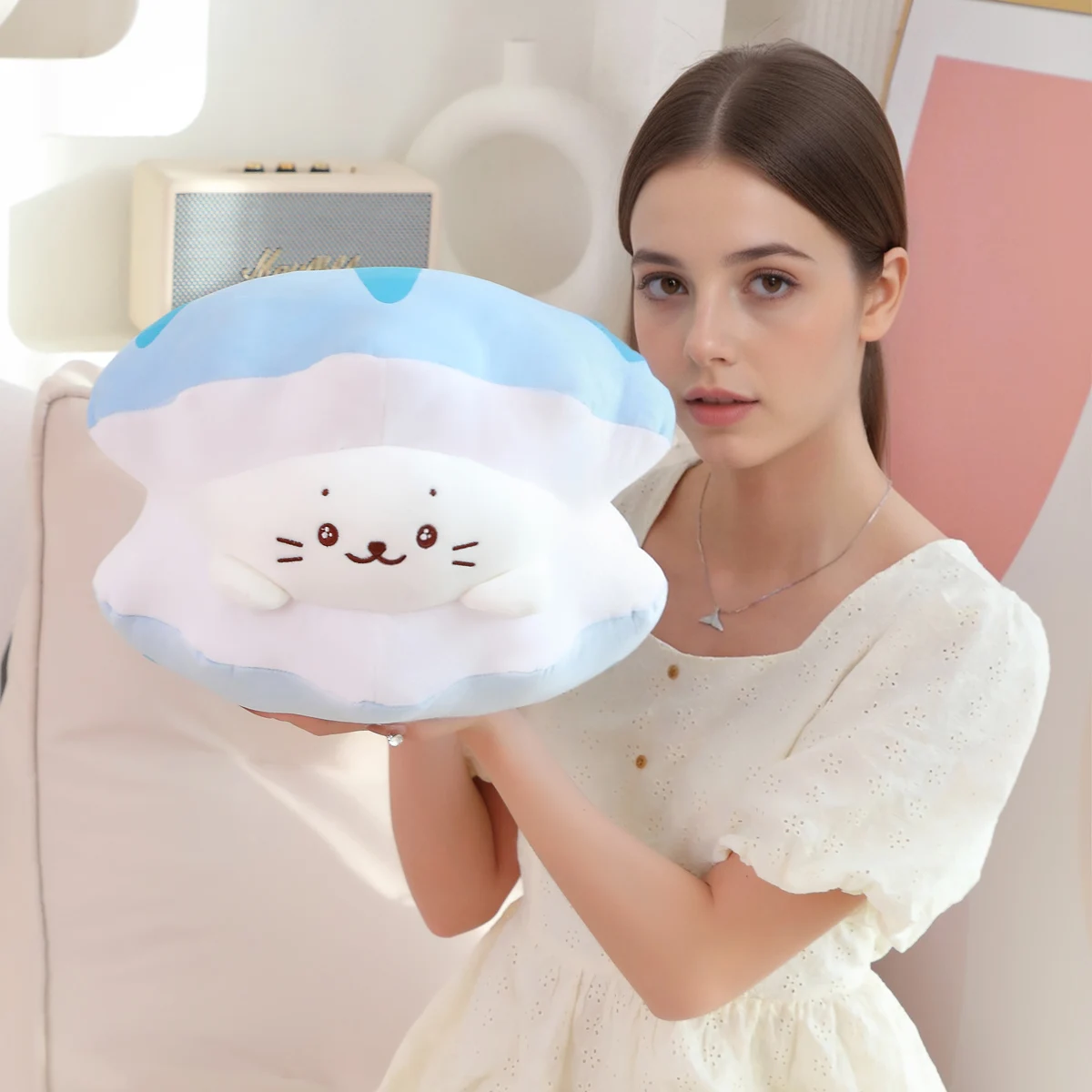 

A soft and cute seashell seal pillow doll plush toy seal doll home decoration birthday party gift