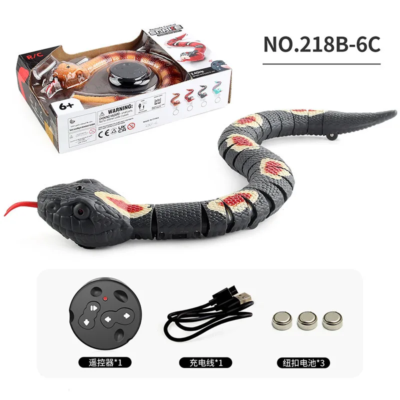 Remote Control Snake Toy with USB Charger and Interactive Crawling Action, Realistic Silver Ringed Snake Design