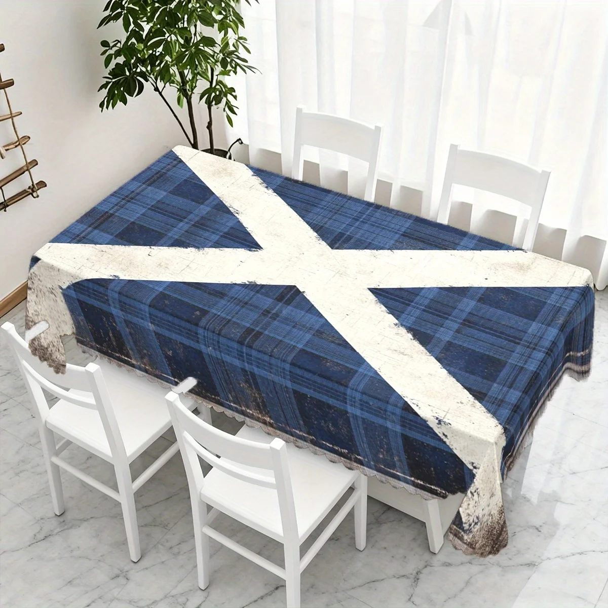 Scotland Flag Tablecloth, Blue Plaid Saltire Print Cover, Washable Table Cloth for Party,Vintage National Style Home Table Decor