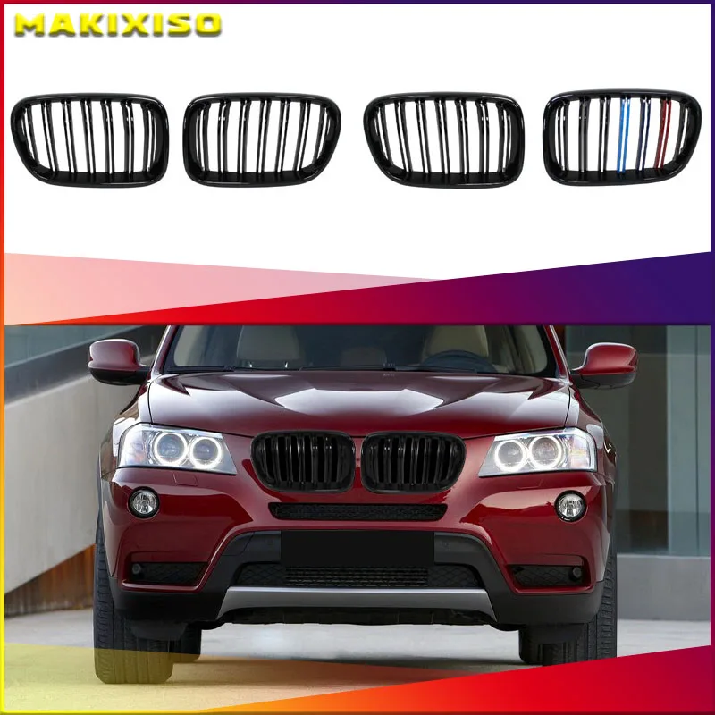 

Fits For BMW X3 F25 2010 2011 2012 2013 Pair of Front Kidney Grilles Matte Glossy Black Replacement for Sport Bumper Body Kit