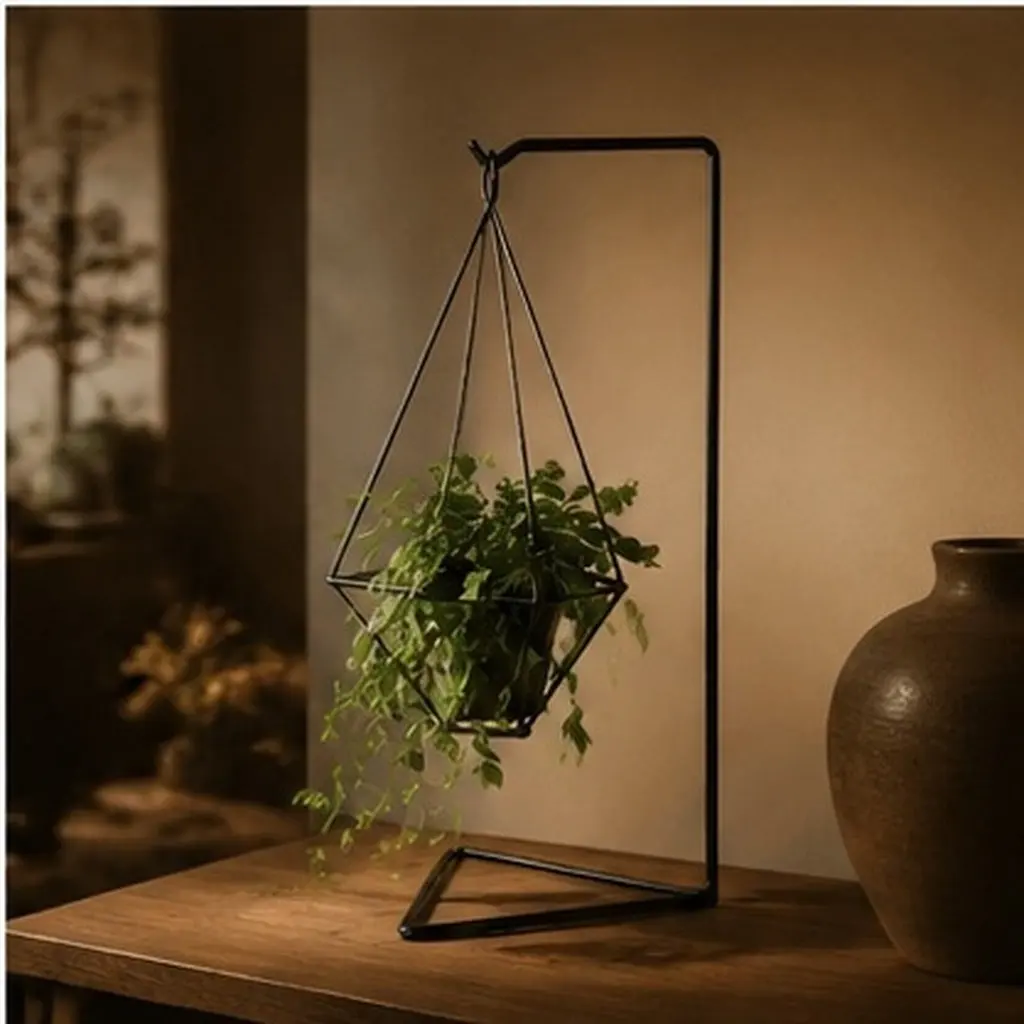 1Pcs Triangular Flower Stand Black Hanging Planter Holder for Home Decorative Wall Hanging Rack Flower Display Shelf