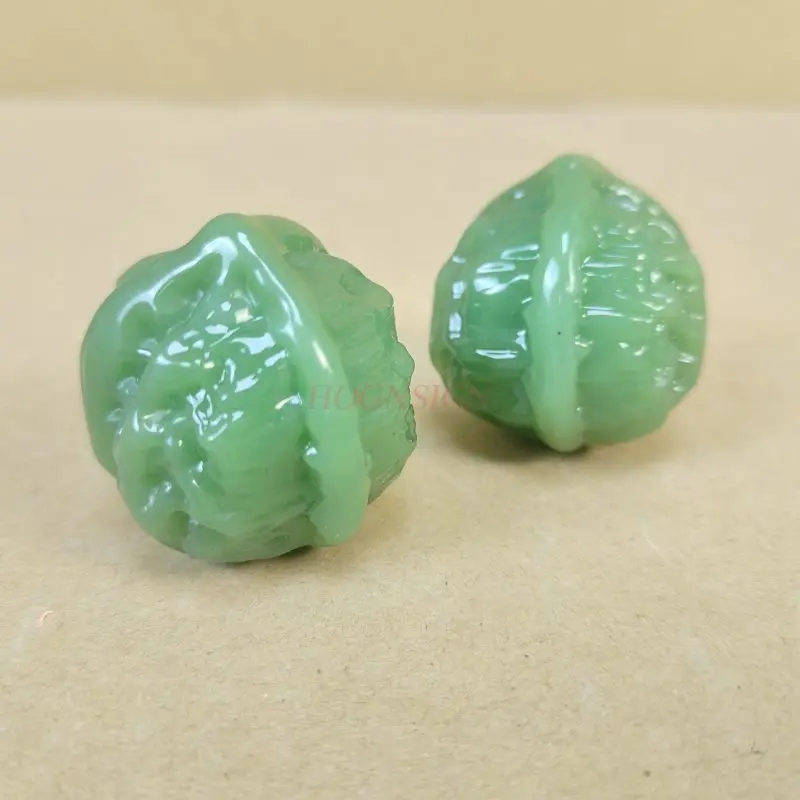 Myanmar A goods jade walnut handle hand-playing jade pair hand massage handle jewelry strange stone glutinous species
