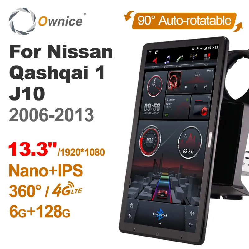 

TS10 Android 12.0 Ownice 1 Din Car Radio Auto for Nissan Qashqai 1 J10 2006-2013 13.3" No DVD Nano 1920*1080 360 4G LTE Video