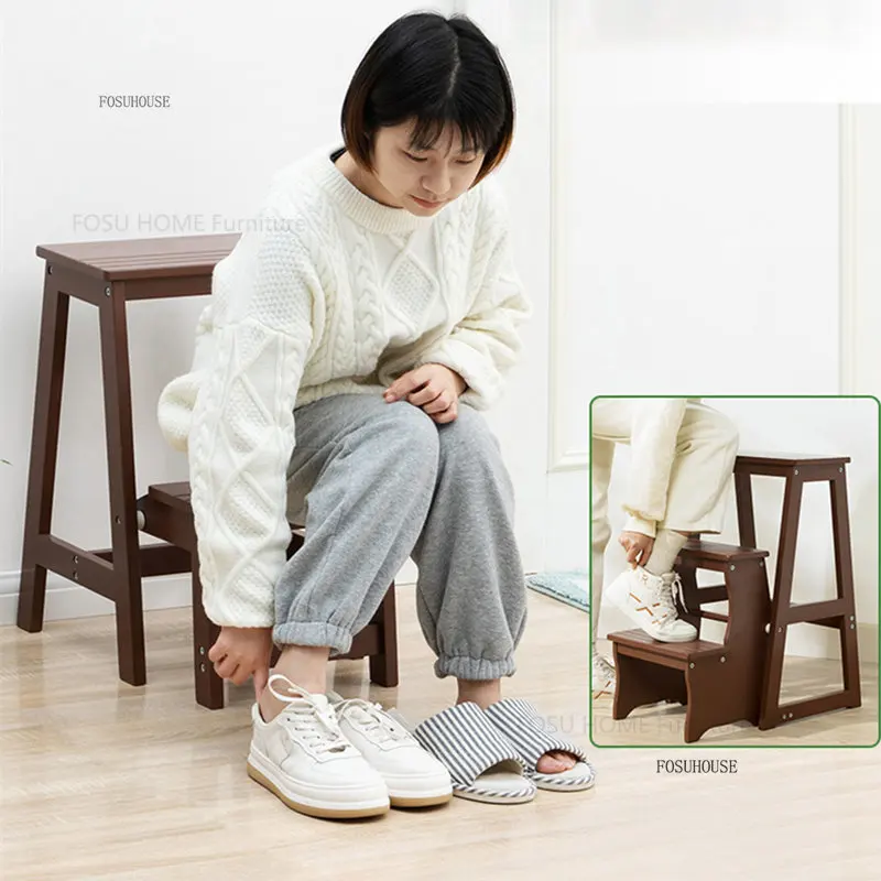 المنزلية خشب متين درجة سلم للطي سلم البراز متعددة الوظائف تسلق خطوة البراز داخلي سماكة عالية البراز المطبخ #4