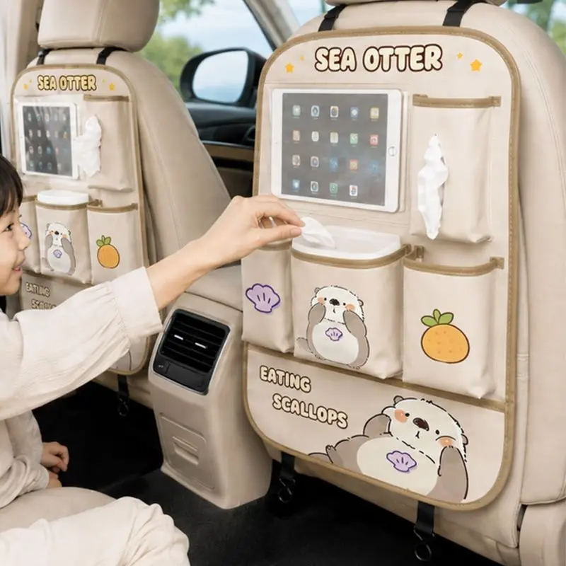 Car Seat Back Kick Protector Organizer Storage Bag Kids Rear Seat Protection Pad Cartoon Anti Scratch Mat