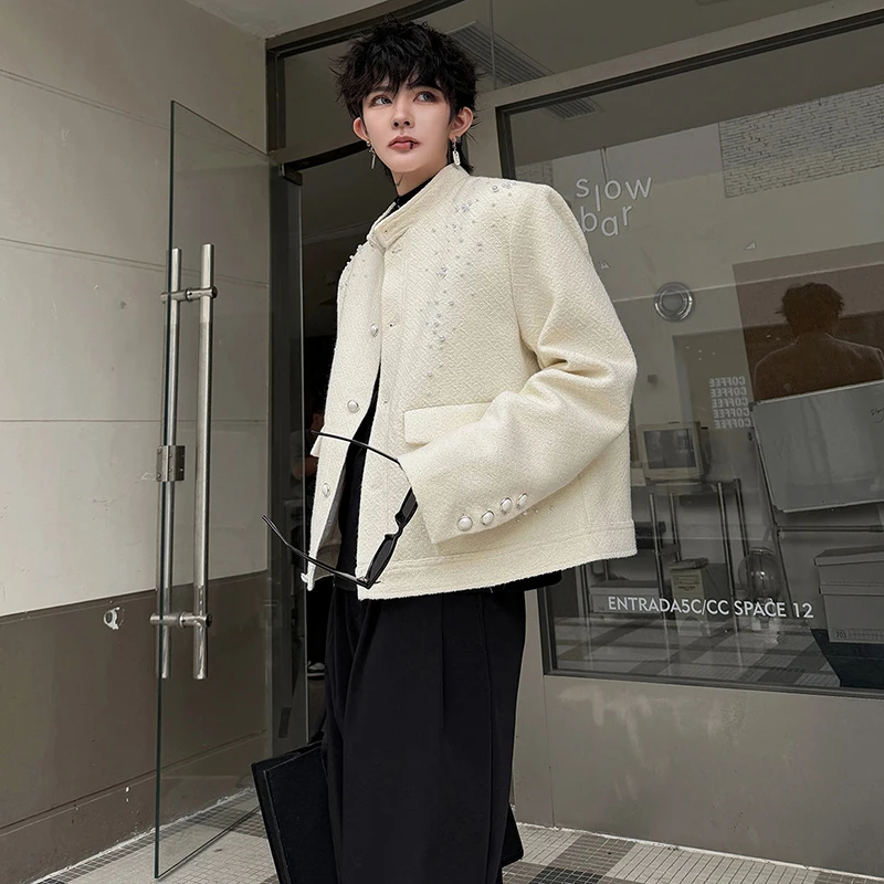 LUZHEN 2026 Autumn Polka Dots Patchwork Decorate Shoulder Pad Short Jacket Men's Fashion Handsome Elegant Casual Clothes JY9230