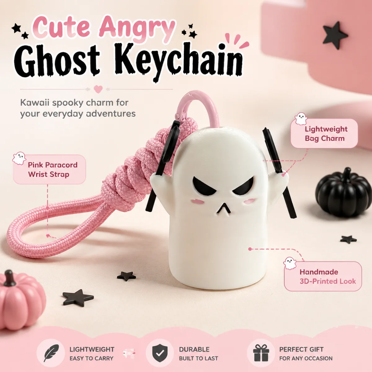 1pc Mini Spooky Ghost Ornament, Eco-Friendly PLA 3D Printed Halloween Holiday Style Desktop Display Hanging Keychain Charm Gift
