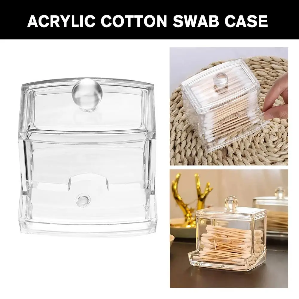 Acrylic Storage Box Bathroom Jar Makeup Organizer Cotton Box Holder Cotton Bamboo Swab Pad with Lid Dispenser Holder