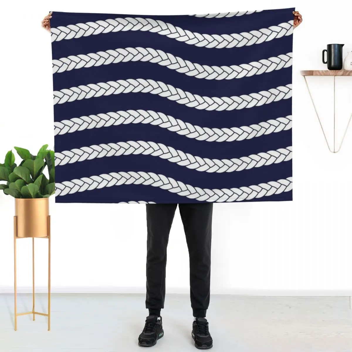 

Nautical Braid in Navy and White Throw Blanket Warm Comfortable Blanket Gift for Parents Friends