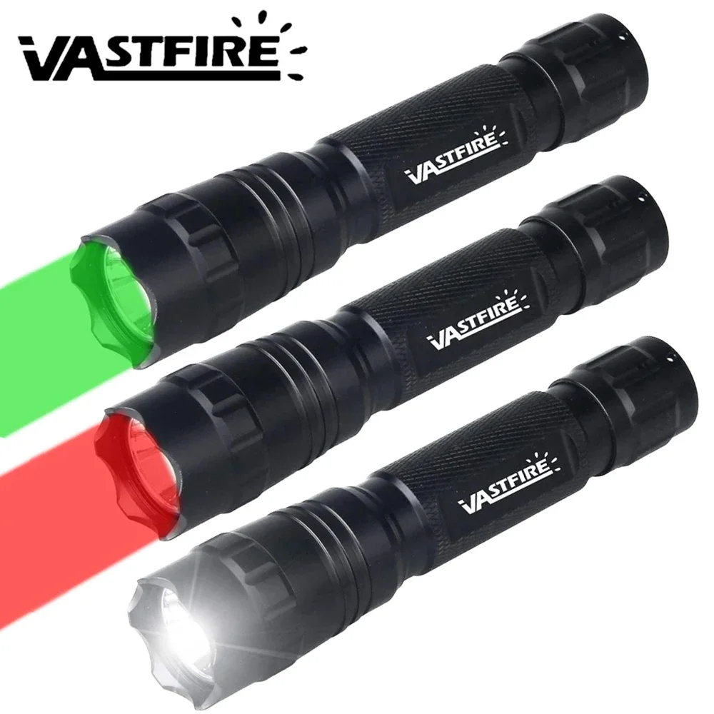 LED Flashlight White Green Red Tactical Hunting Flashlight Weapon Gun Light +Rifle Scope Airsoft Mount+Switch+18650 Battery