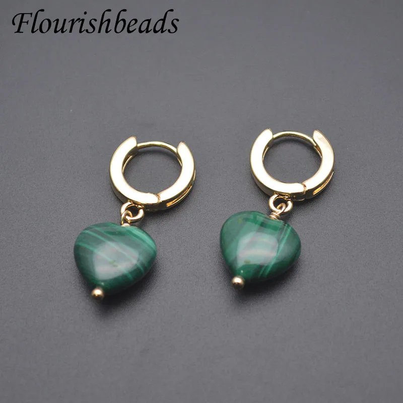1 Pair Natural Gemstone Malachite Heart Shape Dangle Earrings Healing Crystal Quartz Fashion Jewelry Gift image 6