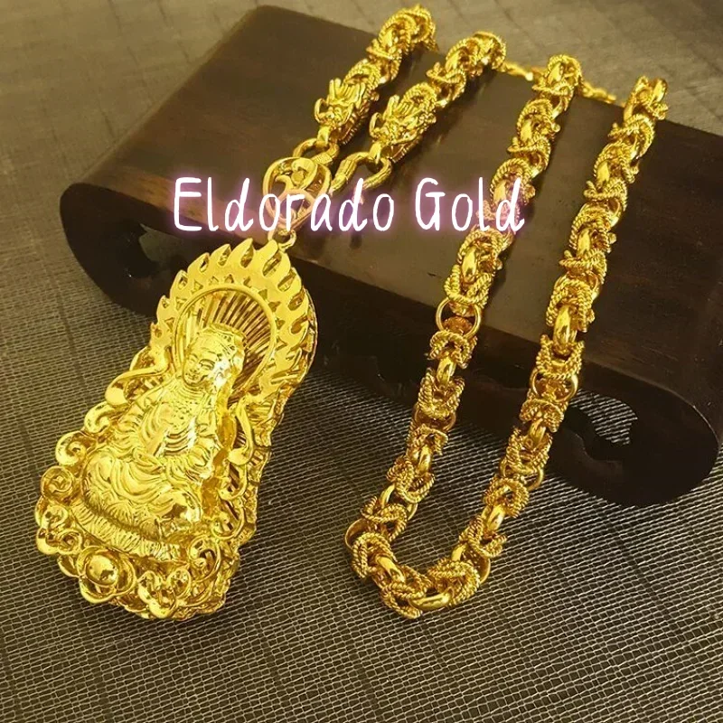 

Золотое ожерелье Eldorado 24K с подвеской в виде дракона Гуань Гуна, 9999 проба, настоящее золото, для мужчин