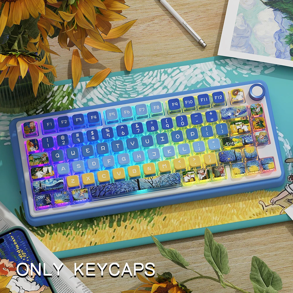 KYOMOT 122 Keys Art Pudding Keycap Painting style PBT+PC Dye Sub MSA Profile Keycap for MX Switch Layout DIY Mechanical Keyboard