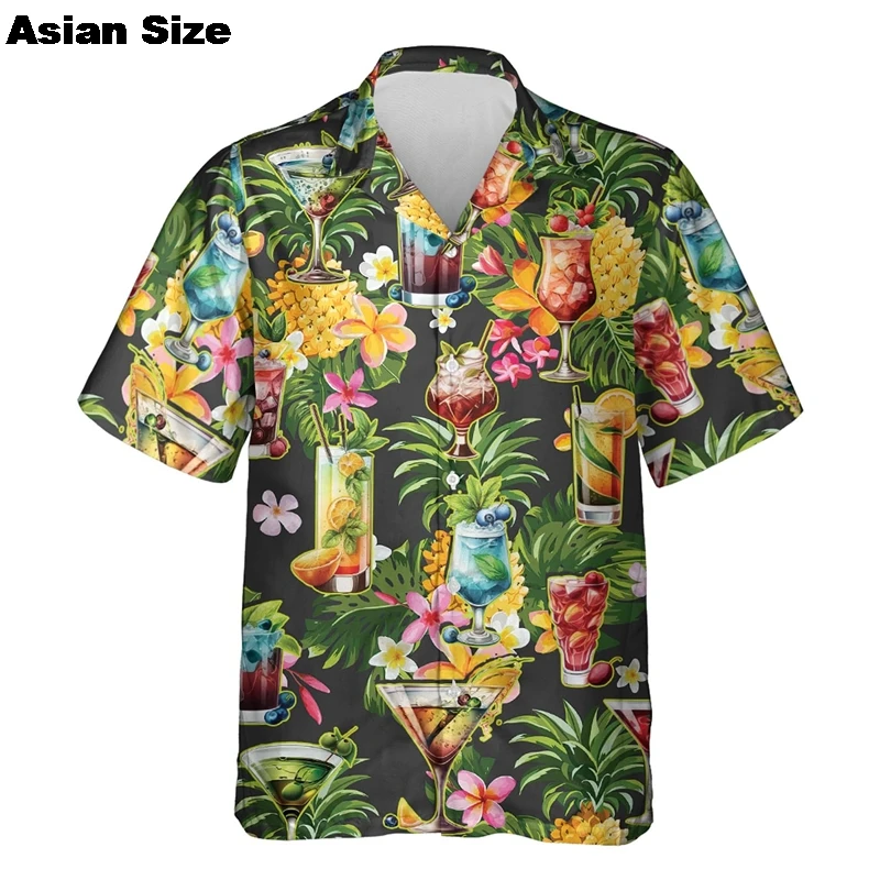 2025 Hawaii Cocktail Shirt For Mens Clothes Drink Juice Summer Shirts Button Clothing Short Sleeve Lapel Blouse Aloha Unisex Top