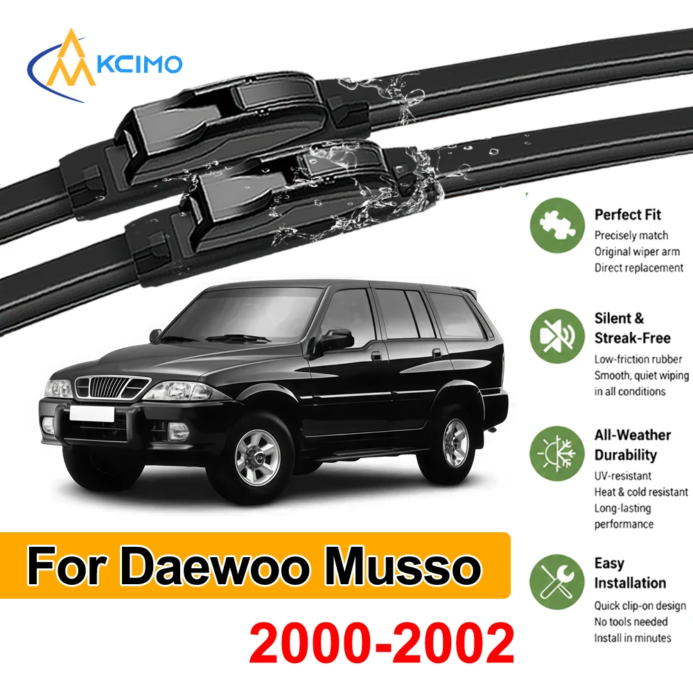 All-Weather Rubber Windshield Wipers For Daewoo Musso P100 2000-2002 Front Pair Beam Wiper Blades Set Easy Installation