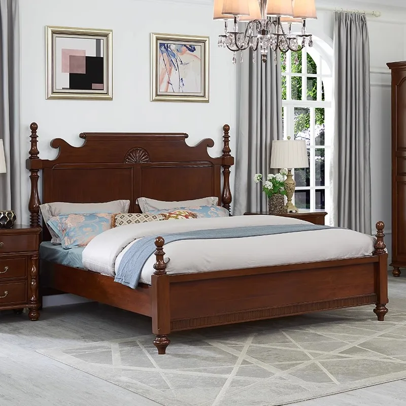 American solid wood bed high-end mahogany 1.8 meters double bed small household-shaped special furniture simple log storage