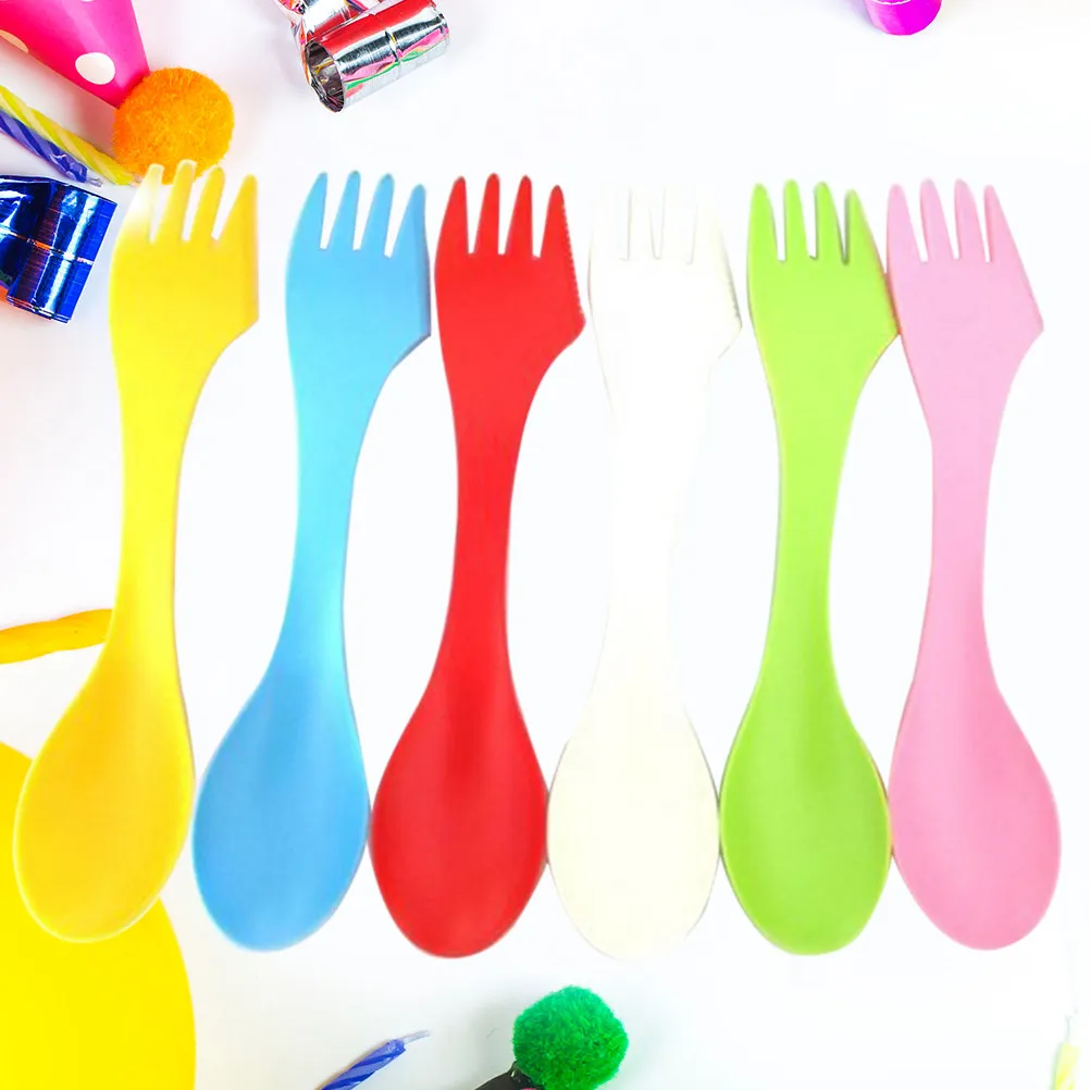 6Pcs Acrylic Dinner Flatware Set 3 in 1 Multifunctional Cutlery Spoon Fork Set Smooth Finish Comfort Grip Contemporary Tabletop