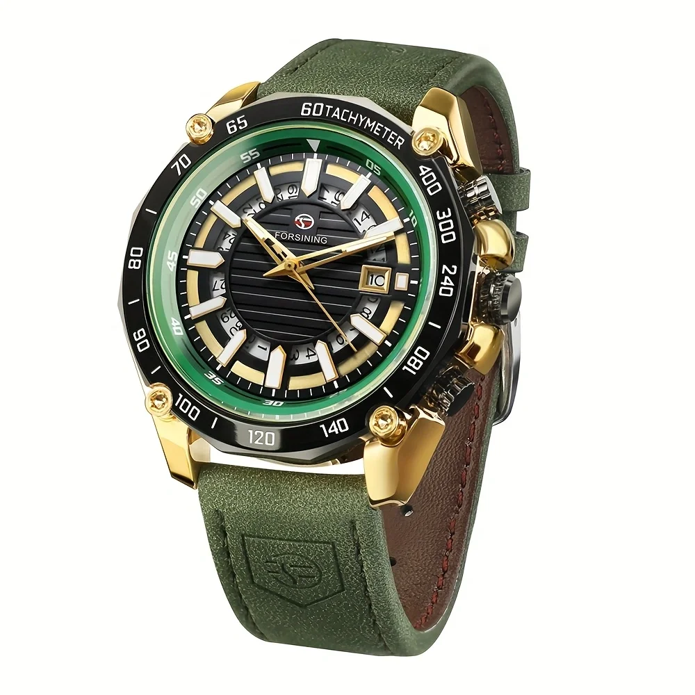 

Forsining New Sporty Mens Watches Automatic Mechanical Calendar Luminous Waterproof Casual Wristwatch Genuine Leather Male Clock
