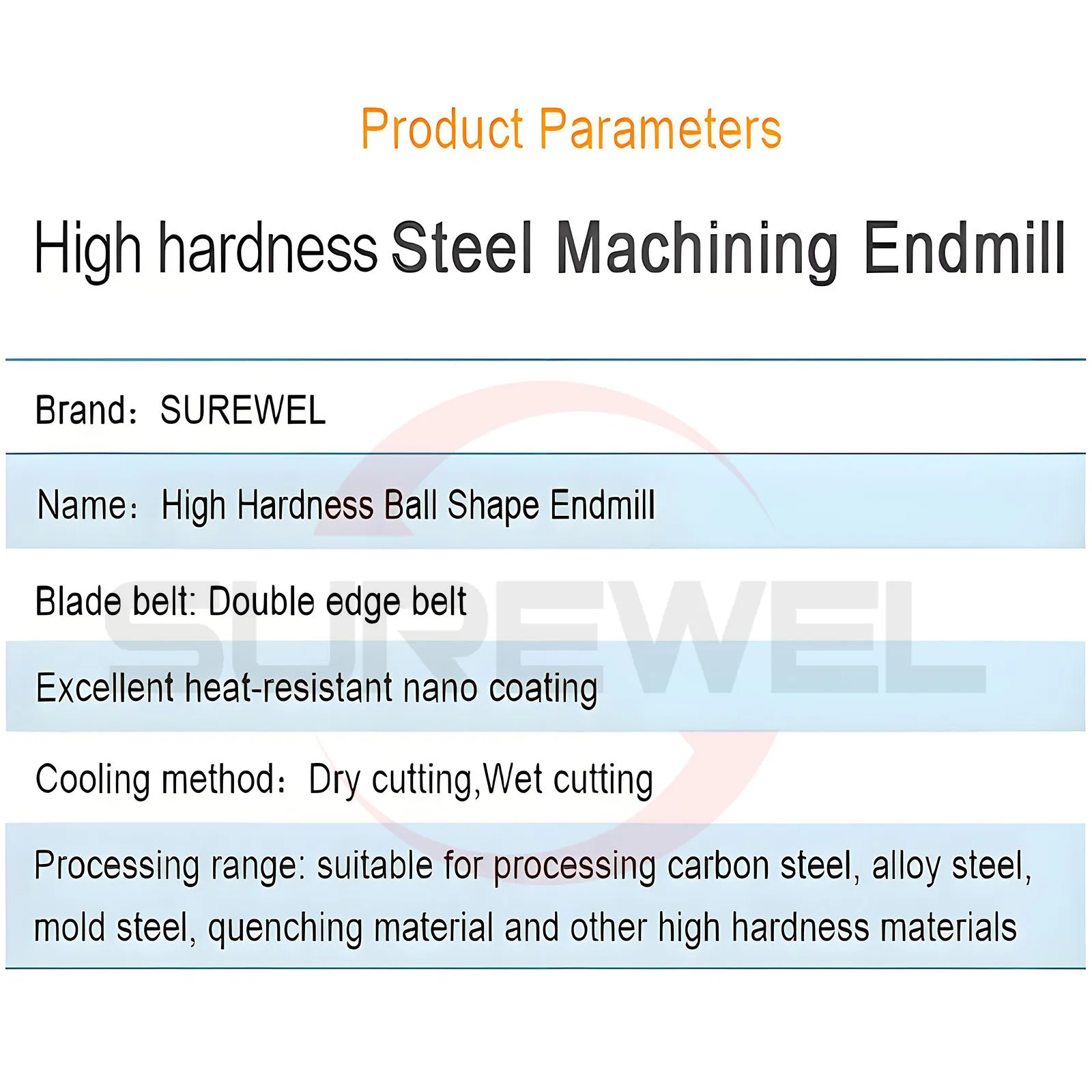 SUREWEL 4flute hooghardende vingerfrees, HRC65 wolfraamstaal voor efficiënte CNC-bewerking, grove,semi-nabewerking,bewerking van gebogen oppervlakken Langdurig, slijtvast