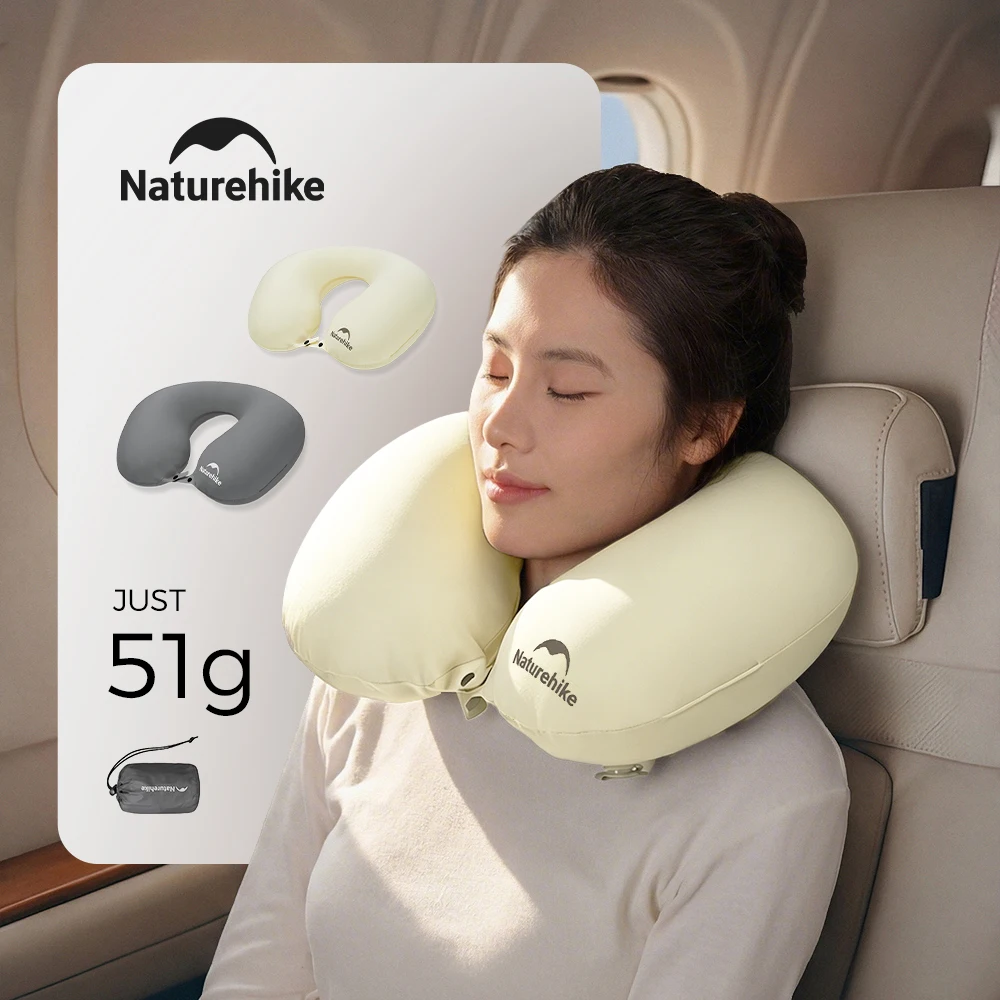 Naturehike New 2026 Grey White 51g Ultra-Lightweight TPU Inflatable Neck Pillow Portable Outdoor Nap Pillow Airplane Rest Pillow