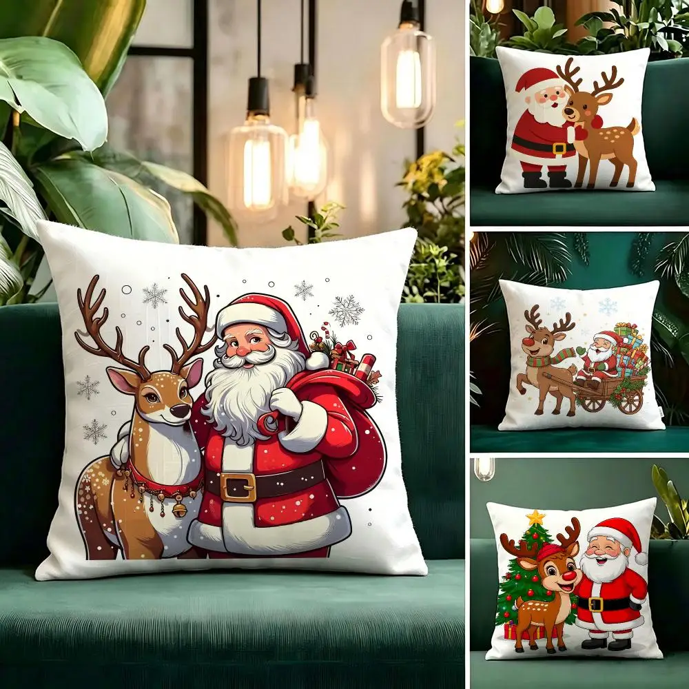 Surrounding area Cartoon Christmas Cushion Cover Linen Pillow Cover Invisible Zipper para Sofa Silla de Oficina