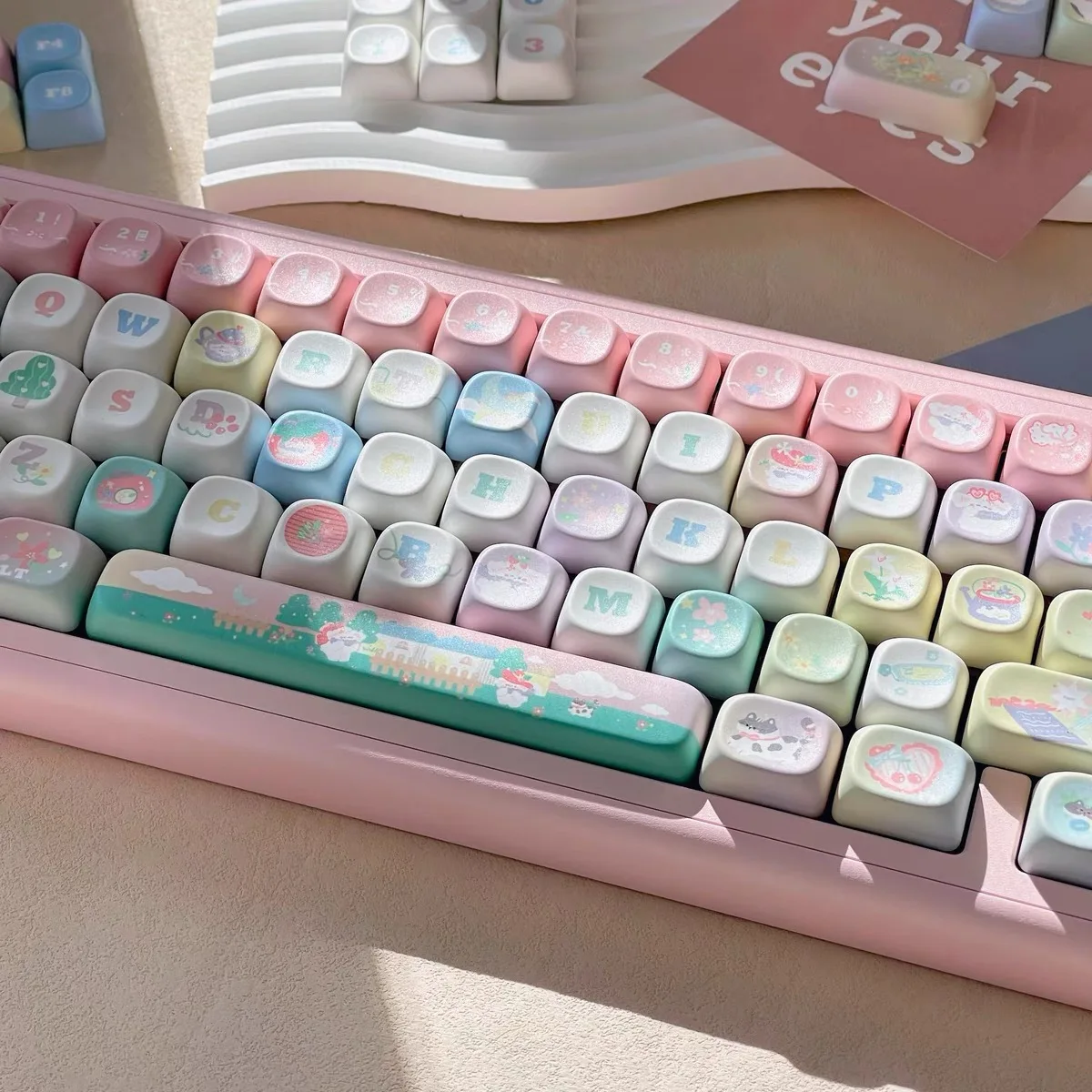 Imagem -01 - Teclado Mecânico Keycap Moa Perfil Keycap Pbt Keycaps 131 Chaves Cap Frio Dye-sub mx Switch Bonito Presente Personalização teclado mecanico keycap moa perfil keycap pbt keycaps 131 chaves cap frio dye sub mx switch bonito presente personalizacao 01