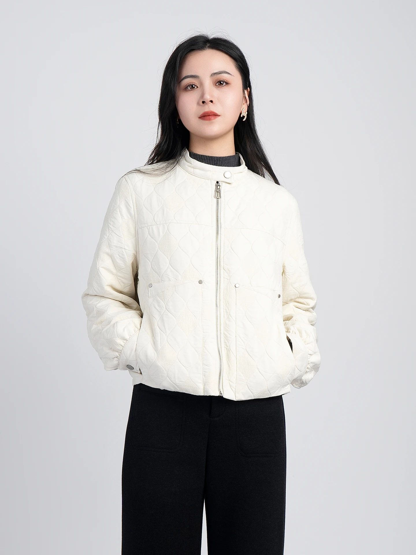 

Zhang Spring New Simple Design Stand Collar Large ket ort Cotton Jaet Women's Faion Outerwear Zipper Decoration Wa...