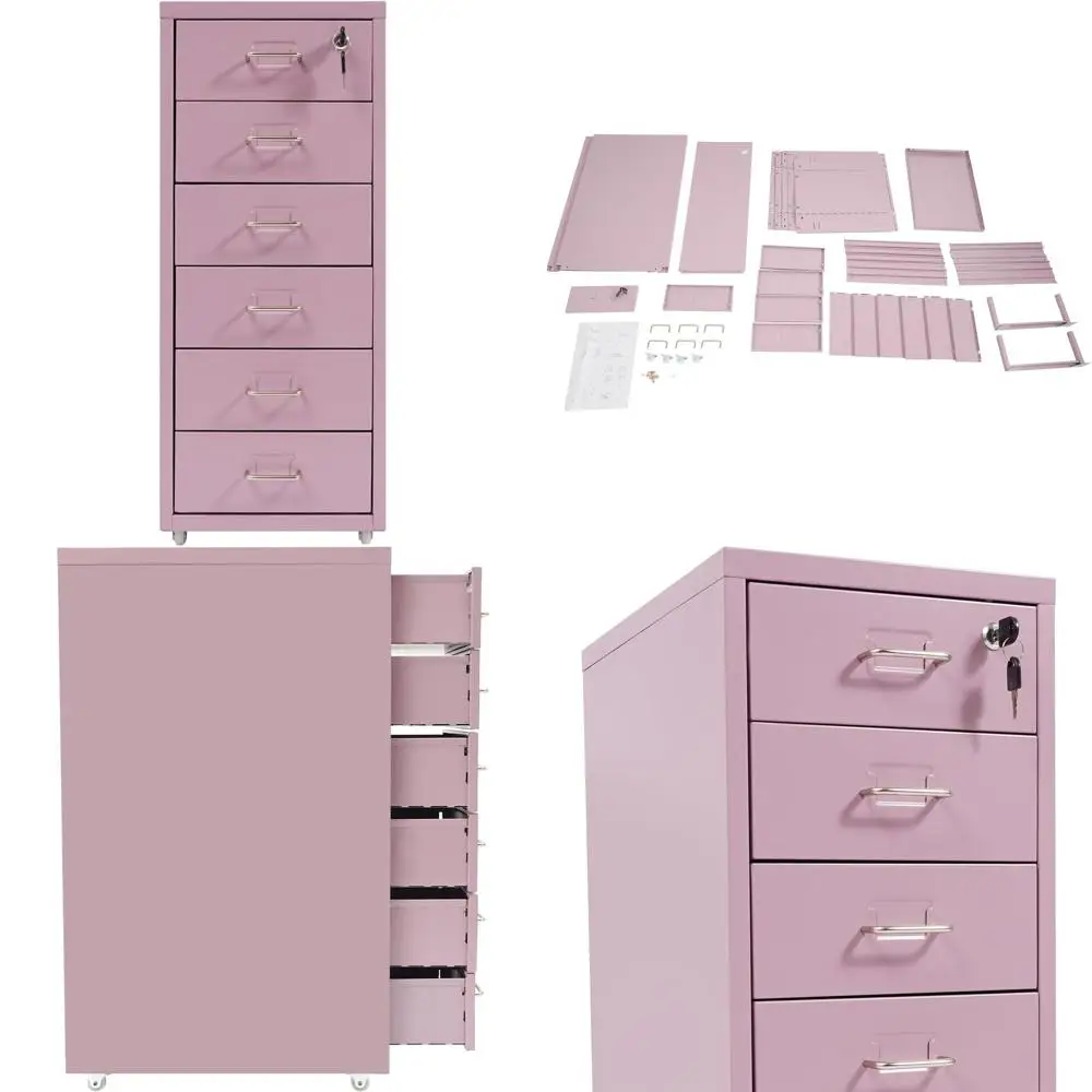 

Vertical 6-Drawer Lockable Metal File Cabinet with Wheels, Purple, for Home and Office Storage