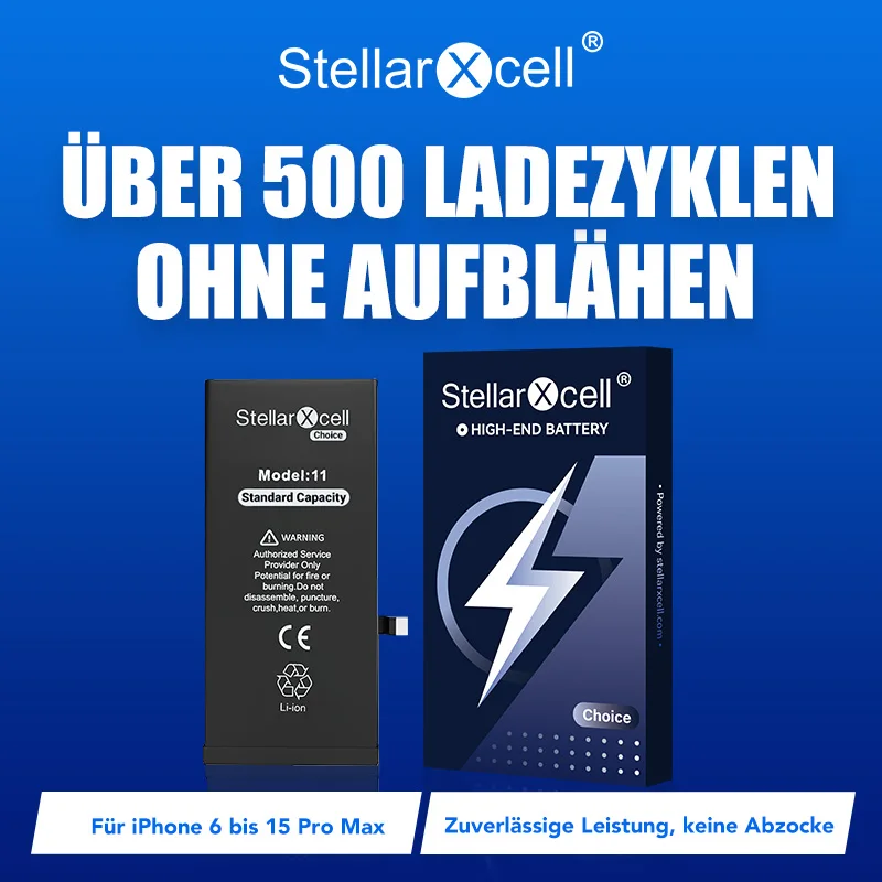 StellarXcell Choice Akku für iPhone, Versand aus Deutschland, für iPhone 11 12 13 14 15 mini Plus Pro Promax, Standard-Kapazitätsakku, Standard-Qualitätsakku, iPhone-Akku-Ersatz mit kostenlosen