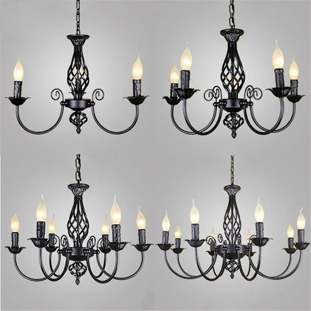 

black Chandeliers lamp lustres Modern dining Living Room hotel Indoor light Decoration wrought iron chandeliers lighting